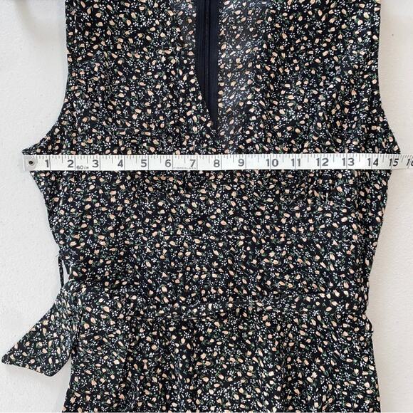 Lulus Fashion Find Black Ditsy Floral Print Ruffled Faux Wrap Midi Dress Medium - Picture 11 of 12